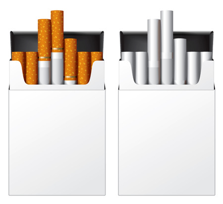 White flip-top hard cigarette packs without title on a white background. Vector illustrationのイラスト素材