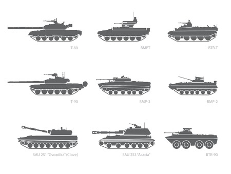 Stylized images of armored vehicles for military infographics. Vector illustrationのイラスト素材