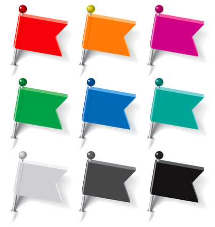 Set of pins in the form of multi-colored flags. Vector illustrationのイラスト素材