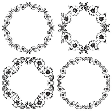 Set of floral vintage round frames on transparent background. Vector illustrationのイラスト素材