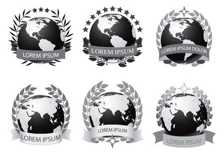 Set of grayscale images similar to the emblems and logos. Vector illustrationのイラスト素材