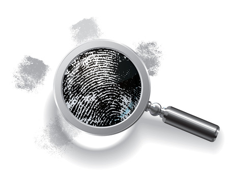 Fingerprints enlarged by magnifying glass. Vector illustrationのイラスト素材