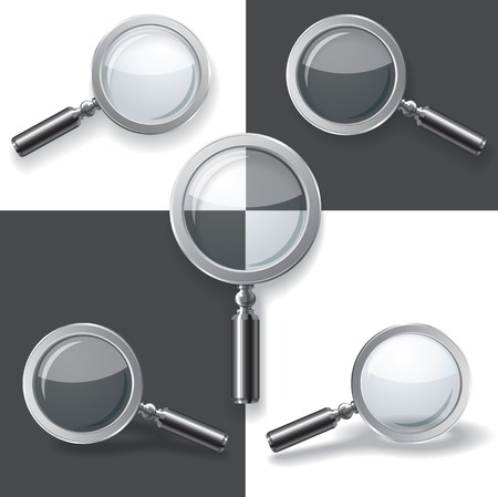 Set of images of magnifying glasses in different positions. Vector illustrationのイラスト素材