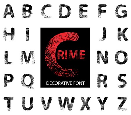 Decorative font consisting of uppercase letters of the Latin alphabet. Characters of this font represent fragments of fingerprints. Vector illustrationのイラスト素材