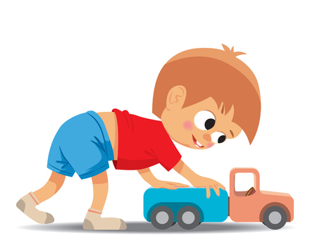 Little boy plays toy car.のイラスト素材