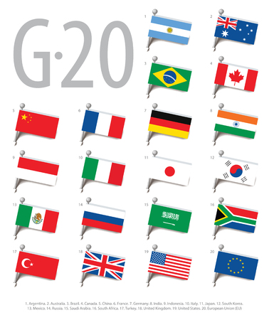 Set of flags of the countries - members of The Group of Twenty (G20). Vector Illustrationのイラスト素材