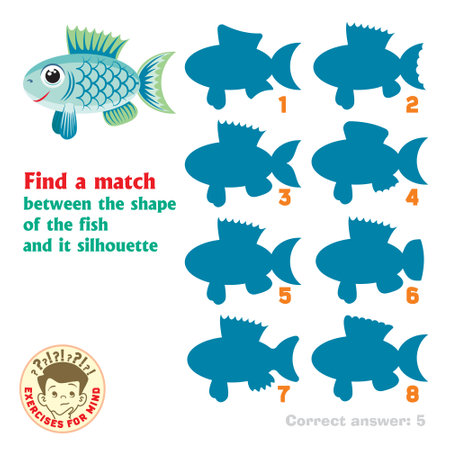 Find a match between the shape of the Fish and its silhouetteのイラスト素材