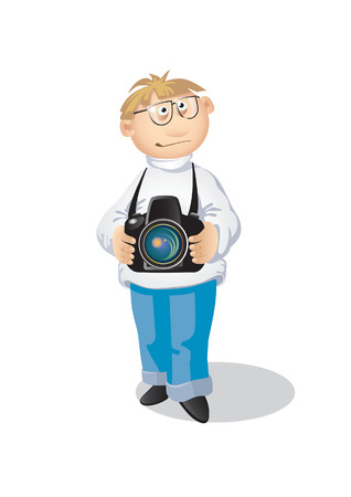Photographer with a camera on a white background. Illustration.のイラスト素材