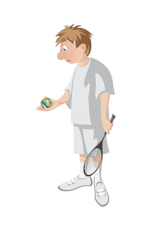 Tennis player who holds the hand of the Earthのイラスト素材