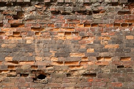 The facade view of the old brick wall for design backgroundの写真素材
