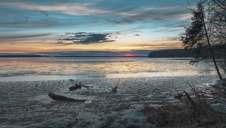 Sunset scene on lakeの写真素材