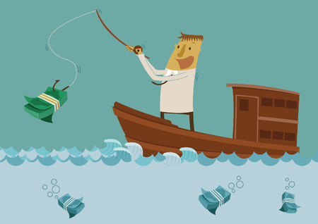 Businessman fishing for moneyのイラスト素材
