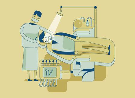 Doctor is working on the patients mouth at the dentist officeのイラスト素材