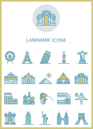 Landmark icons set vector design conceptのイラスト素材