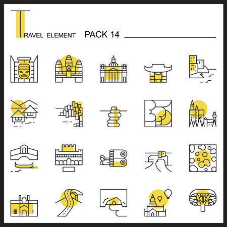 Travel Element Line Icon Set 14.Landmark thin icons.Color pack.Graphic vector logo set.のイラスト素材
