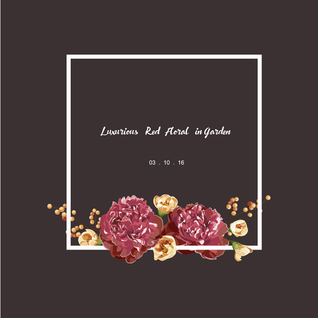 Luxurious red bouquet floral invitation card and rectangle label ,vector Illustrationのイラスト素材
