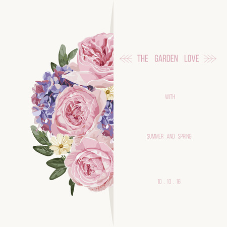 Romantic floral card with vintage flowers invitation.Vector Illustrationのイラスト素材
