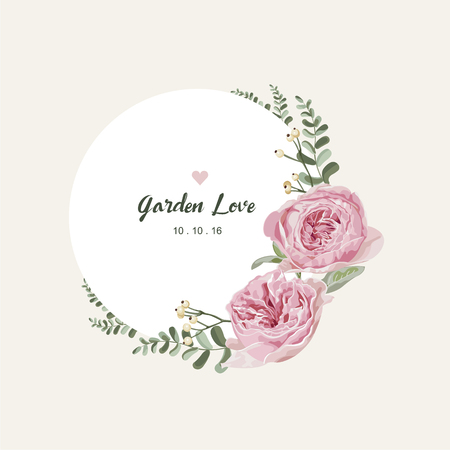 Romantic vintage floral bouquet . Flourish card and circle label .Vector illustrationのイラスト素材