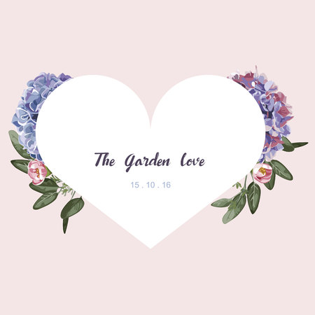 Purple and pink floral in garden invitation card, flower pattern and heart vectorのイラスト素材