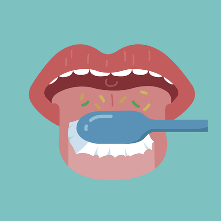Cleaning the tongue by toothbrush.のイラスト素材