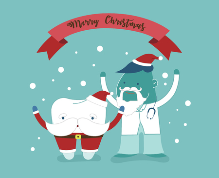 Merry Christmas of dental with santa claus tooth and dentist.のイラスト素材