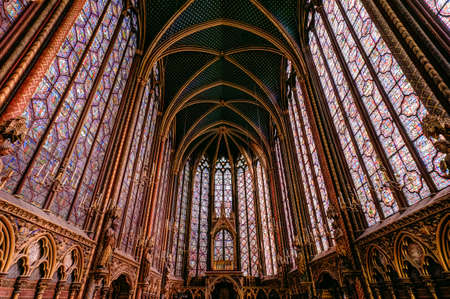 The Sainte-Chapelle, (Holy Chapel) is a royal chapel in the Gothic style, within the medieval Palais de la CitÃ©, the residence of the Kings of France until the 14th century, on the Ile de la CitÃ©.のeditorial素材