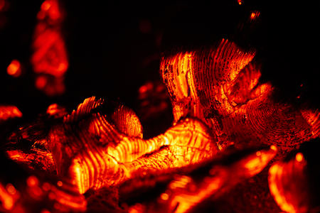 Glowing Flaming Hot Heat Wood Charcoal in fire-boxの写真素材
