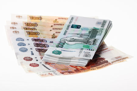 Stack of Russian Rubles on White Background.の写真素材