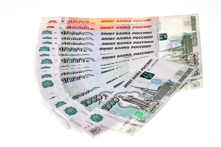 Heap of Russian Rubles on White Background.の写真素材
