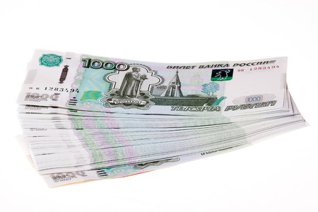 Stack of Russian Rubles on White Background.