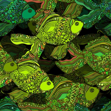 beautiful background with an endless river fish. The template can be used for packaging, printing on cups, bags, wallpaper, textiles.のイラスト素材