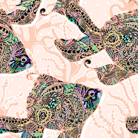 beautiful background with an endless river fish. The template can be used for packaging, printing on cups, bags, wallpaper, textiles.のイラスト素材