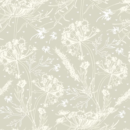 Vector seamless pattern with hand drawn medical herbs. The template can be used for packaging, printing on cups, bags, wallpaper, textiles.のイラスト素材