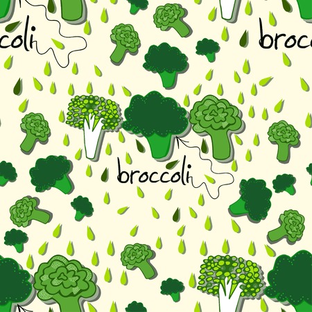 Bright colorful pattern with broccoli. The template can be used for packaging, printing on cups, bags, wallpaper, textiles.のイラスト素材
