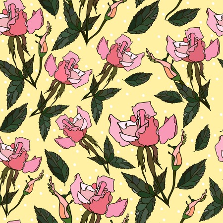 seamless pattern with cute colored roses on a light  background. The template can be used for packaging, printing on cups, bags, wallpaper, textiles.のイラスト素材