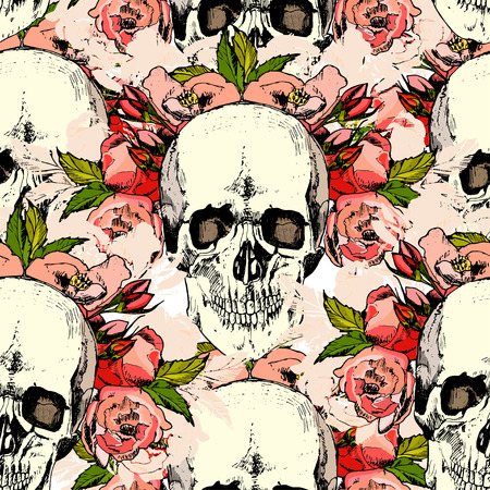 Pattern with skull. hand draw.のイラスト素材