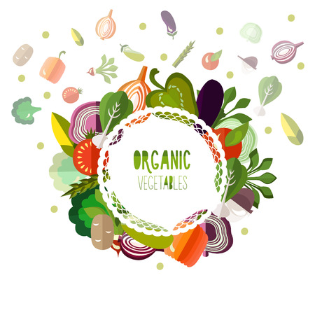 Label organic vegetables on a white background. Vector illustrationのイラスト素材