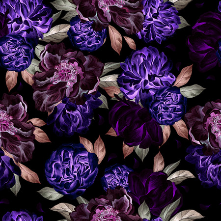 Watercolor pattern with peony flowers. Illustrationの写真素材