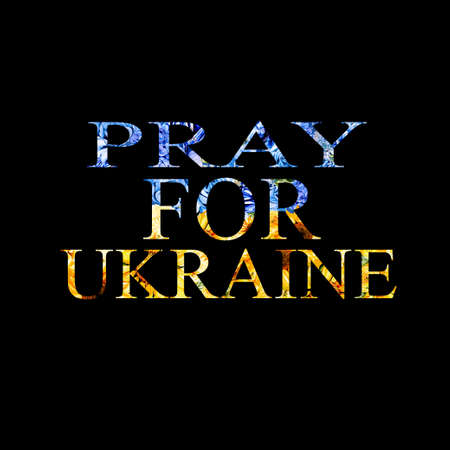 Pray for Ukraine, Ukraine praying concept illustration. Pray For Ukraine peace. Save Ukraine from russia.の写真素材