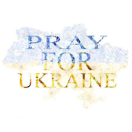 Pray for Ukraine, Ukraine praying concept illustration. Pray For Ukraine peace. Save Ukraine from russia.の写真素材
