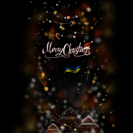Merry Christmas card with Ukraine flag. Illustrationの写真素材