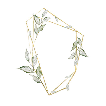 Watercolor wreath with leaves. Illustrationの写真素材