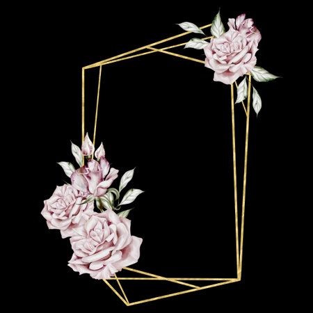 Watercolor card with roses and peony flowers. Illustrationの写真素材