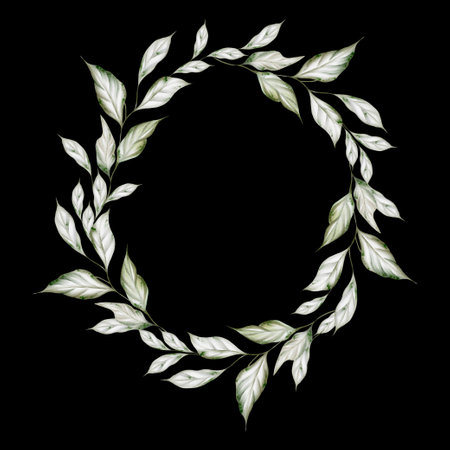 Watercolor wreath with leaves. Illustrationの写真素材