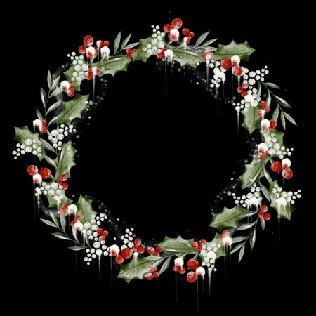 Watercolor christmas bouquet. Illustrationの写真素材