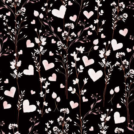 Watercolor seamless pattern with branches leaves and bird.Illustrationの写真素材