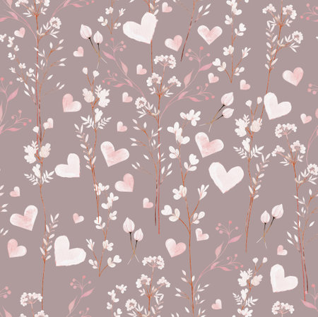 Watercolor seamless pattern with branches leaves and bird.Illustrationの写真素材