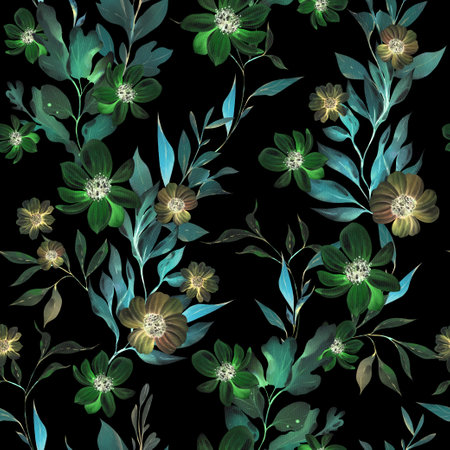 Watercolor pattern with the purple, pink flowers and wild herbs. Illustrationの写真素材