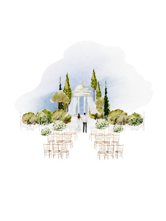 Watercolor card with wedding ceremony. Illustrationの写真素材