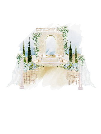Watercolor card with wedding ceremony. Illustrationの写真素材